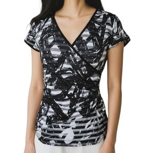 Joseph Ribkoff Women's Vintage Black and White Cross Over Front Shirt Size 4